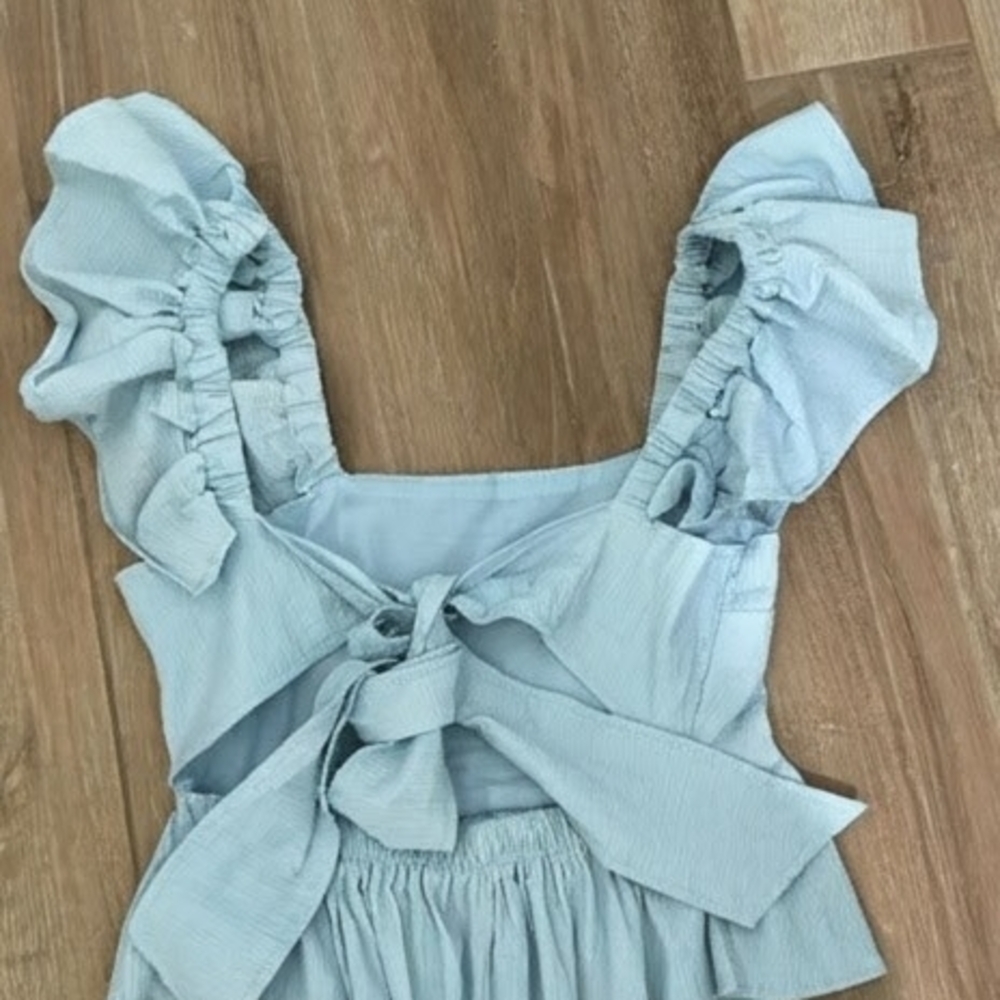 Light Blue Ruffled Women's Top - Picture 2 of 2